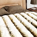 Elegant Double Bed With Leather Headboard Wooden Nightstands Table Lamps Striped Fur Blanket And Rug