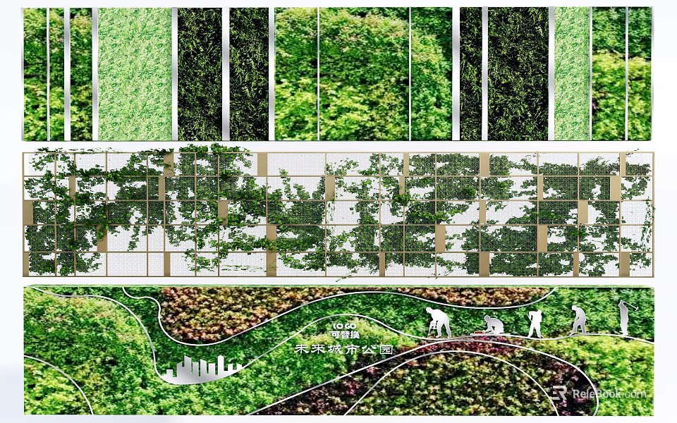 Lush Green Living Wall Design With Diverse Plant Layers And Grid Structure 3d model 