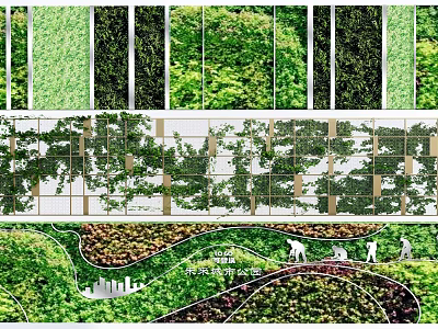 Lush Green Living Wall Design With Diverse Plant Layers And Grid Structure 3d model