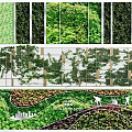 Lush Green Living Wall Design With Diverse Plant Layers And Grid Structure