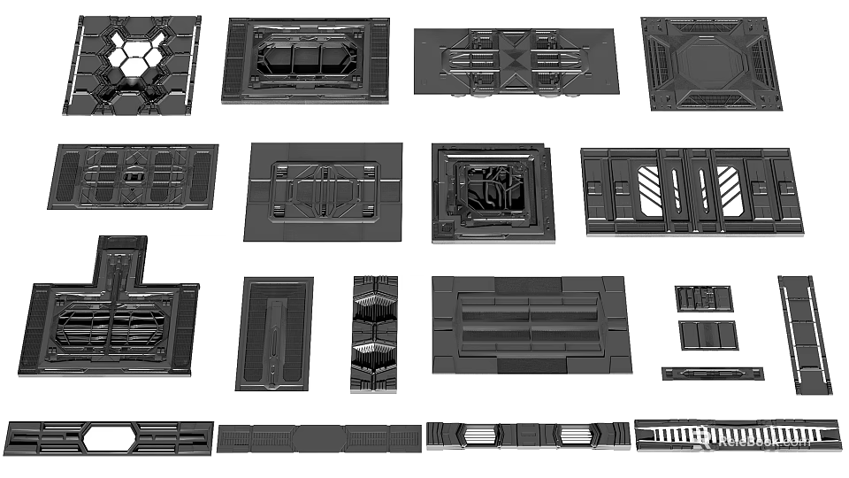 Modern Decorative Wall Panels With Various Geometric Patterns And Textured Surfaces 3d model