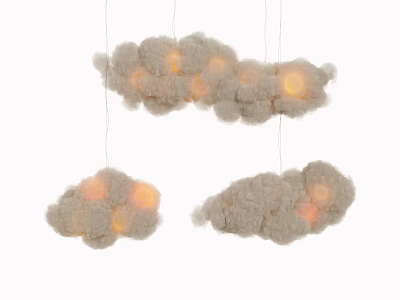 Fluffy Cloud Shaped Chandeliers With Lit Interior Hanging As Decorative Lighting Fixtures 3d model