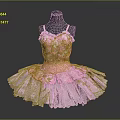 Pink Ballet Dress With Spaghetti Straps And Floral Patterns On Layered Fluffy Skirt