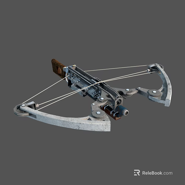 Metal Crossbow With Wooden Grip Mechanical Design Bowstring And Trigger 3d model 
