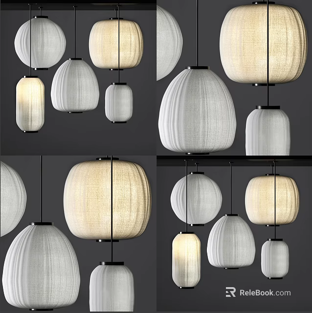 Minimalist Modern Pendant Lights With Fabric Shades And Various Design Styles For Home Decor 3d model 