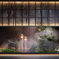 Tranquil Indoor Landscape Interior With Bamboo Rockery Green Plants And Soft Lighting