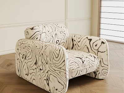 Modern Single Sofa With Abstract Black And White Pattern Rounded Armrests And Wooden Floor 3d model