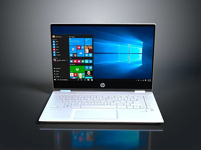 Modern HP White Laptop Featuring Windows Interface And App Icons 3d model