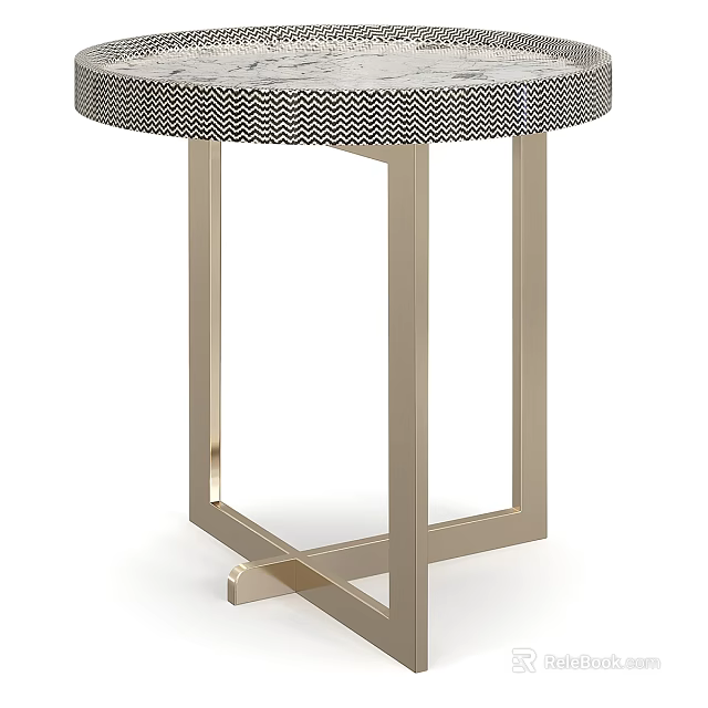 Modern Elegant Coffee Table With Round Geometric Pattern Top And Gold Metal Frame 3d model 