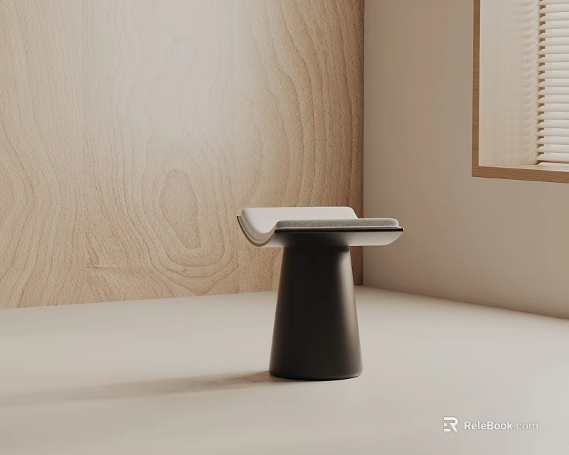 Stylish Minimalist Side Table With Black Base And Smooth Surface Near Wooden Wall And Window 3d model 