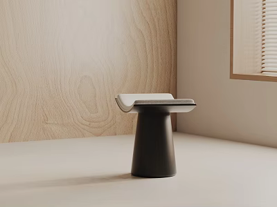 Stylish Minimalist Side Table With Black Base And Smooth Surface Near Wooden Wall And Window 3d model