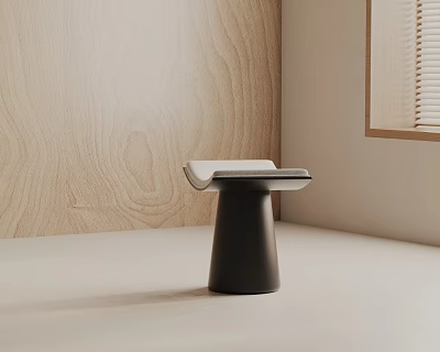 Stylish Minimalist Side Table With Black Base And Smooth Surface Near Wooden Wall And Window 3d model