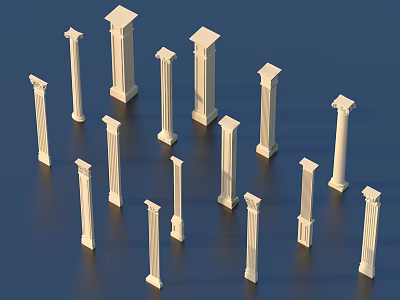 Carved Classical Column Sculptures In White Stone For Decorative 3d model