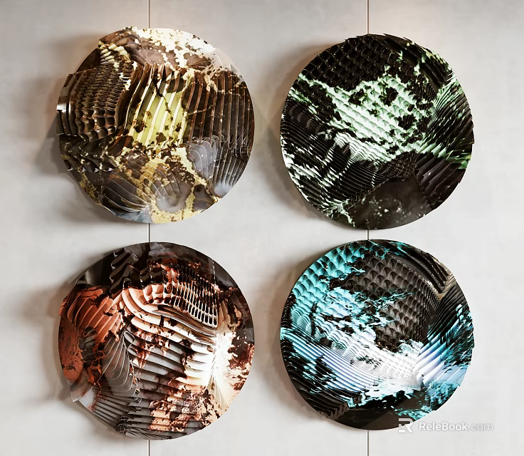 Modern Hanging Circular Textured Metallic Wall Decor Pieces in Multicolored Designs 3d model 