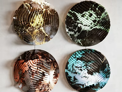 Modern Hanging Circular Textured Metallic Wall Decor Pieces in Multicolored Designs 3d model