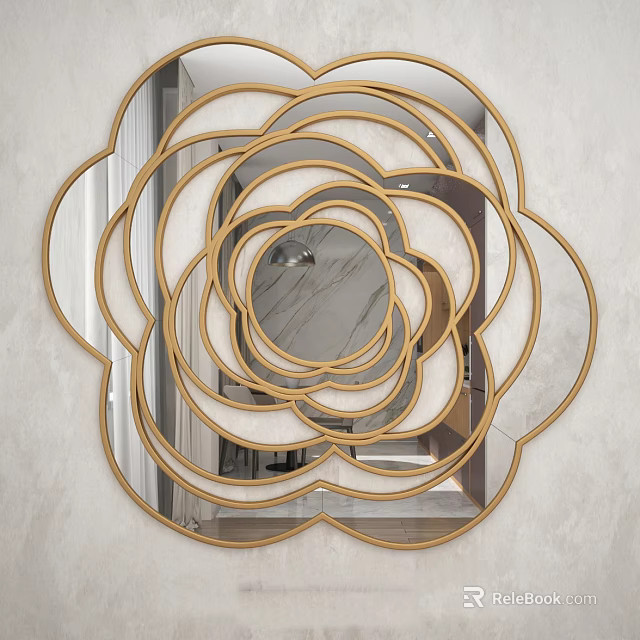 Decorative Gold Frame Mirror With Layered Circular Rose Inspired Design For Home Decor 3d model 