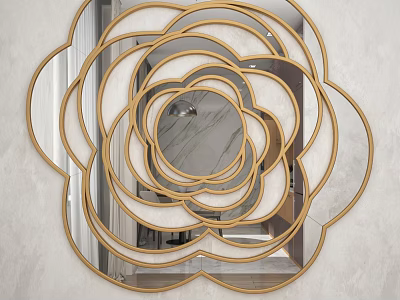 Decorative Gold Frame Mirror With Layered Circular Rose Inspired Design For Home Decor 3d model