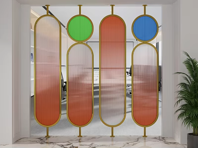 Colorful Interior Screen With Metal Frame And Glass Panels 3d model