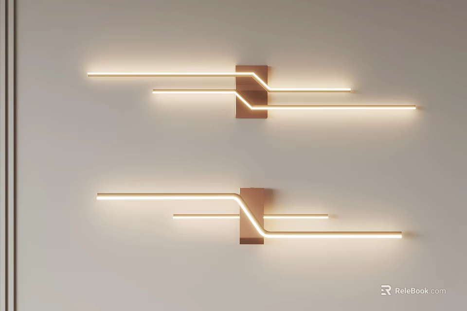 Modern Wall Lamps With Sleek LED Light Strips And Geometric Design Mounted On White Wall 3d model 