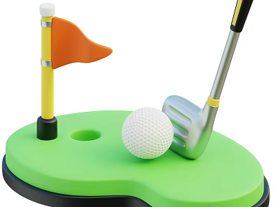 Portable Mini Golf Sports Equipment Set With Putting Mat Golf Club Ball And Orange Flagstick 3d model