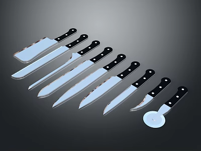 Essential Kitchen Cutlery Set With Black Handles And Sharp Stainless Steel Blades 3d model