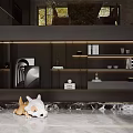 Modern Dark Decorative Wall Cabinets With Art Books And Sculptures