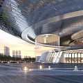 Modern Library Building With Unique Architectural Design Glass Facade And Reflective Water