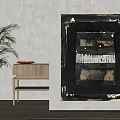 Abstract Black And White Painting On Wall With Green Plant And Console Table