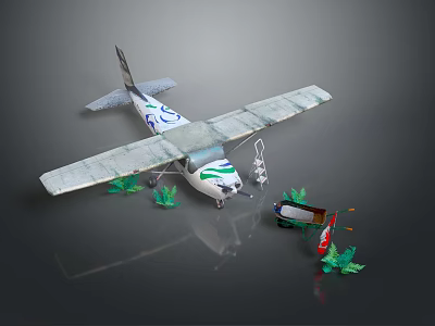 Space Exploration Aircraft Model Featuring Green Patterns Small Plants And Mini Cart 3d model