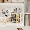 Organized Household Items Storage With Layered Shelving Skincare Spices And Pegboard Decor
