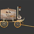 Vintage Wooden Wine Barrel Cart With Decorative Wheels And Handle