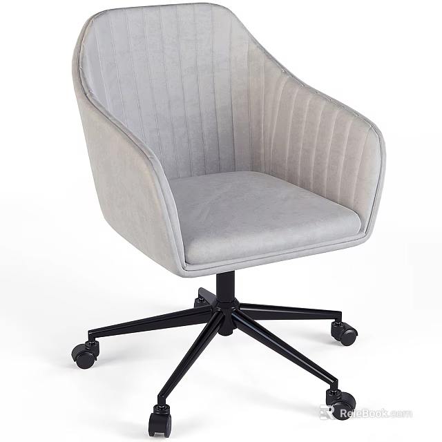 Gray Velvet Upholstered Office Chair With Ribbed Backrest And Five Star Black Caster Base 3d model 