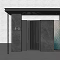 Modern Entrance Gate With Black Pillars Lattice Canopy Number 5-2 And Water Curtain Wall