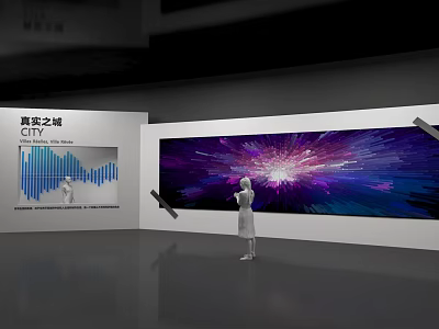 Real City Exhibition Photo Spot With Large Abstract Purple Blue Screen 3d model
