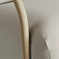 Modern Light Beige Fabric Upholstered Single Sofa With Wooden Armrests And Stitched Details