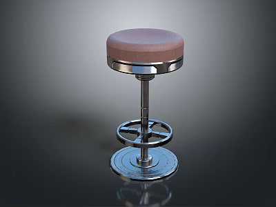 Modern Bar Stool With Pink Cushion And Adjustable Metal Round Base 3d model