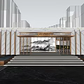 Elegant Modern Entrance Gate With Marble Facade Wooden Structure And Glass Doors