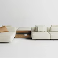 Modern Modular Sectional Sofa With White Cushions And Wooden Elements 3d model