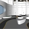 Modern Sales Office Interior With Unique Lighting Curved Furniture And Large Windows