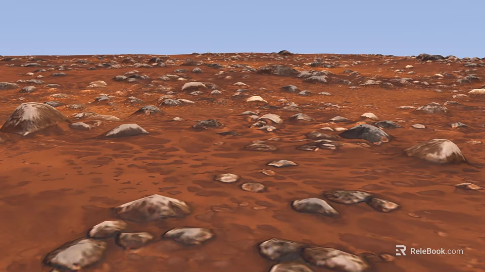 Red Rocky Ground Covered With Various Sizes Stones Under Blue Sky 3d model
