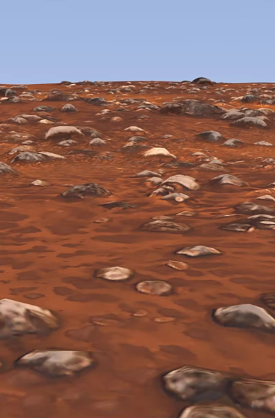 Red Rocky Ground Covered With Various Sizes Stones Under Blue Sky 3d model