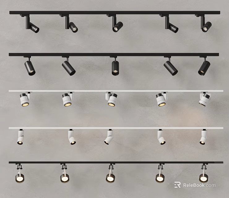 Modern Track Mounted Downlights And Spotlights With Different Styles For Interior Lighting Design 3d model 