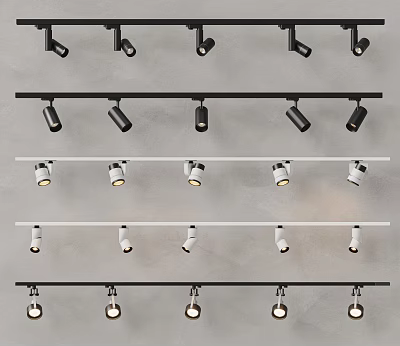 Modern Track Mounted Downlights And Spotlights With Different Styles For Interior Lighting Design 3d model