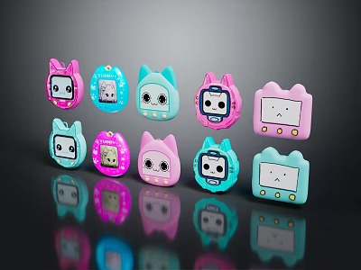 Cartoon Animal Shaped Smartwatch Devices In Various Colors Like Pink And Blue With Different Designs 3d model