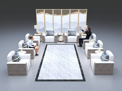 Modern Sofa and Coffee Table Set With White Upholstery Marble Top and Area Rug Accent 3d model