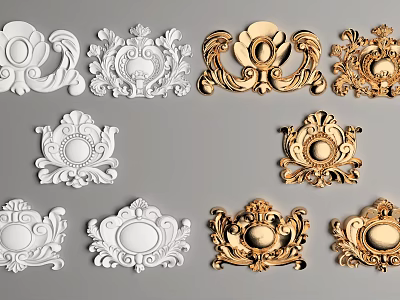 Decorative Carvings in White and Gold with Intricate Ornamental Patterns and Designs 3d model