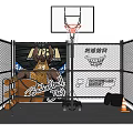 Fenced Basketball Court With Basketball Wall Art Stacked Basketballs Tires And Traffic Cones