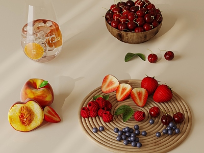 10 Food Modern Fruit Strawberry Blueberry Cherry Water Cup 3d model