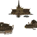Rustic Traditional Wooden Houses With Spire Structure And Wooden Fences