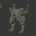 Blue Mech Robot With Mechanical Structure And Orange Line Decorations In Standing Form 3d model